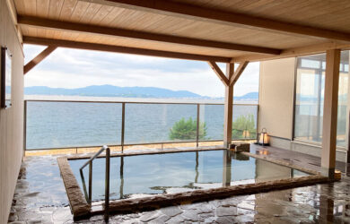 玉造国際ホテルの露天風呂。宍道湖が一望できます